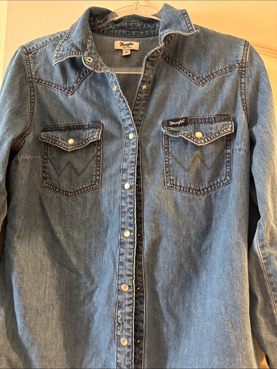 Wrangler Tops - Wrangler Denim Retro Denim pearl snap Western Shirt - Light Blue
